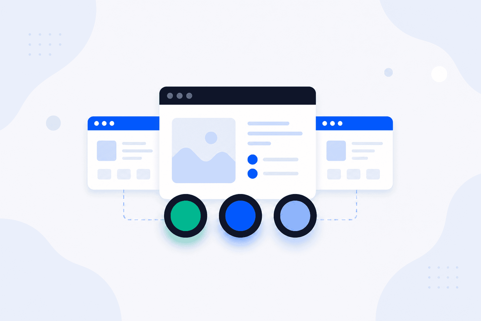 Flat illustration comparing uptimerobot alternative tools with status lights and browser windows