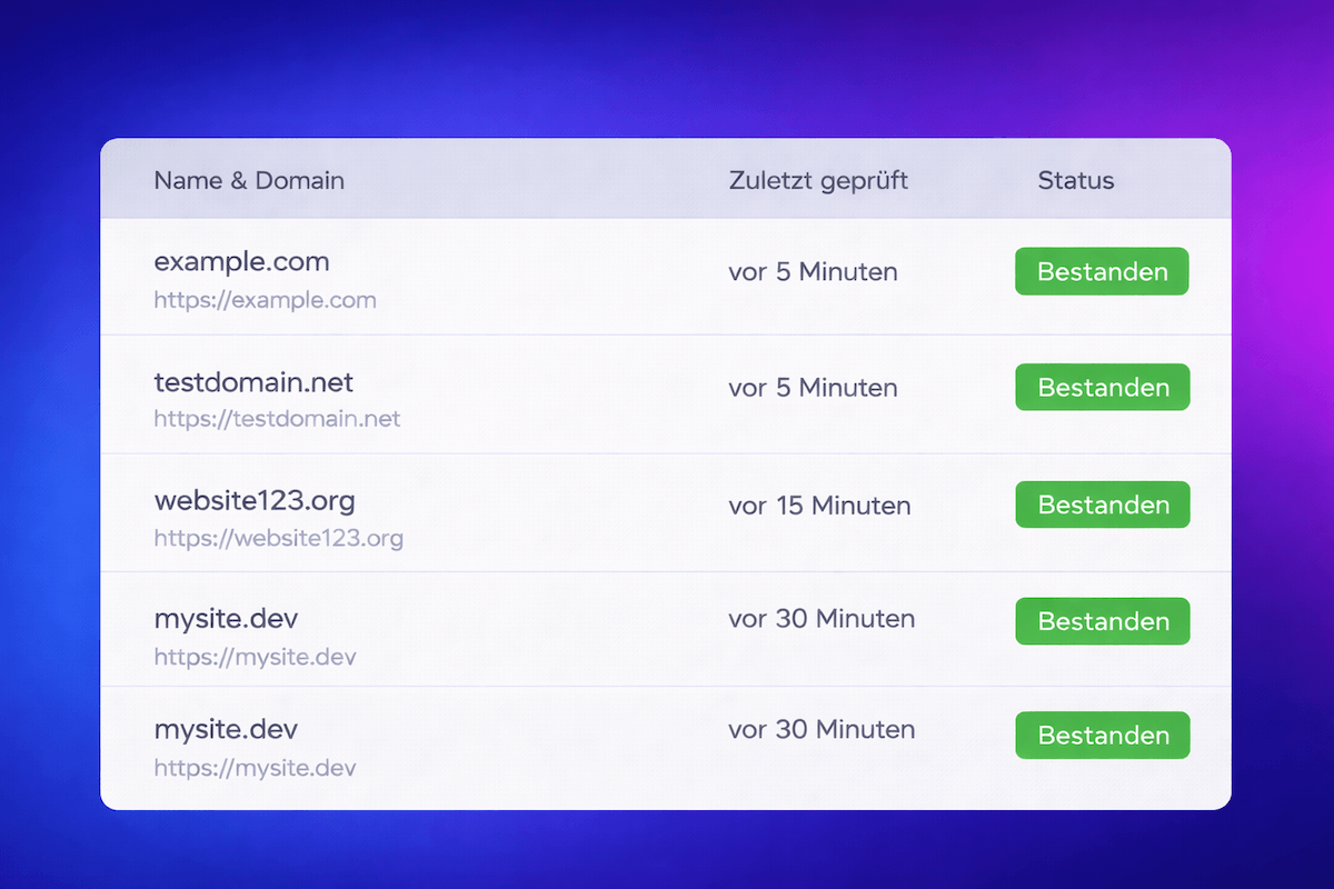 Screenshot des ShopMonitor-Dashboards mit erfolgreichem Checkout-Test und Statusanzeige